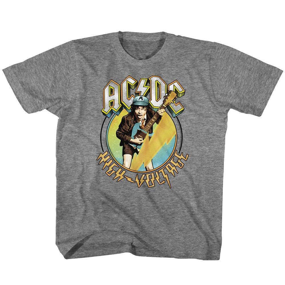 Acdc Blue And Yellow High Voltage Album Grey Kids Tshirt